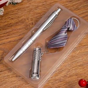 Набор подарочный 3в1 (ручка, брелок-галстук, фонарик) микс