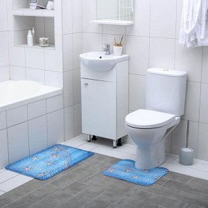 Набор ковриков для ванны и туалета Доляна «Морские звёзды», 2 шт: 40x45, 45x75 см