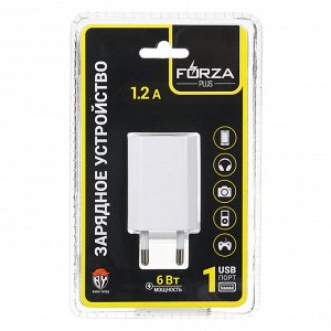 Зарядное устройство FORZA Комфорт, USB, 220В, 1USB, 1.2A, пластик, белое