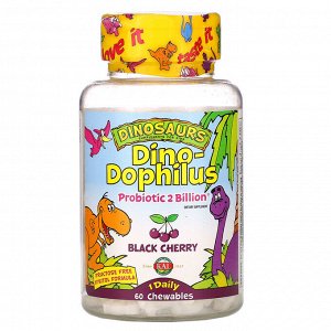 KAL, Dinosaurs, Dino-Dophilus, пробиотики со вкусом черешни, 60 жевательных таблеток