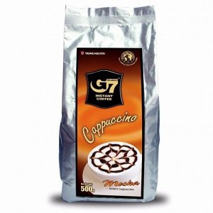 Растворимый кофе  фирмы «TrungNguyen» «G7»  капучино 3в1: - СО ВКУСОМ МОККО. Состав: кофе, сахар, сливки. В 1 упаковке 500 грамм."