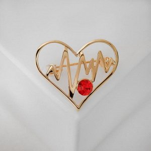 Брошь "Сердце" кардиограмма, цвет красный в золоте