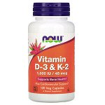 Now Foods, Витамины D3 и K2, 120 растительных капсул