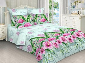 Комплект постельного белья Евростандарт, бязь "Люкс" (Фламинго в цветах)