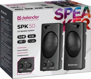 Колонки SPK 2.0 Defender 50 Black USB (2х3W RMS), box-30 65150