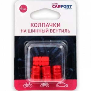 Колпачки на шинный вентиль CARFORT декоративный, цвет красный, к-т 4шт.