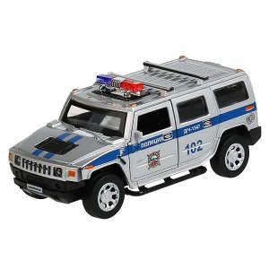 HUM2-12POL-SR Машина металл "hummer h2 полиция" 12см, откр.двери, инерц, серебристый в кор. Технопарк в кор.2*36шт