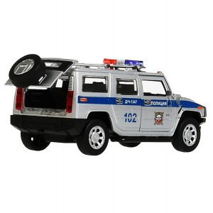 HUM2-12POL-SR Машина металл "hummer h2 полиция" 12см, откр.двери, инерц, серебристый в кор. Технопарк в кор.2*36шт