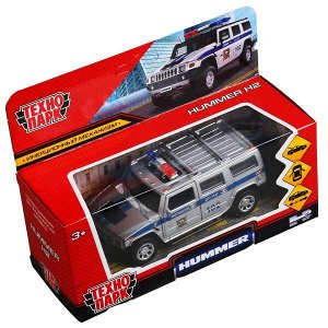 HUM2-12POL-SR Машина металл "hummer h2 полиция" 12см, откр.двери, инерц, серебристый в кор. Технопарк в кор.2*36шт