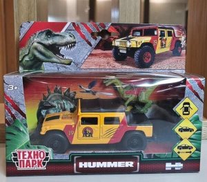 SB-18-09-H1+DINO(WB) Машина металл HUMMER h1 ПИКАП, 12 см+динозавр 9 см, дв.,баг., инерц.,кор. Технопарк в кор.2*24шт