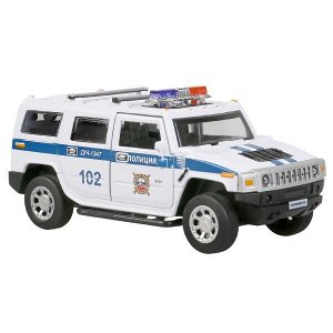 HUM2-12SLPOL-WH Машина металл свет-звук HUMMER "hummer h2 полиция" 12см, инерц., белый в кор. Технопарк в кор.2*36шт