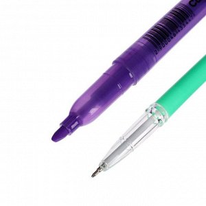 Набор канцелярский 10 предметов (Пенал-тубус 65 х 210мм, ручки 4 штуки цвет синий , линейка 15 см, точилка, карандаш 2 штуки, маркер-текстовыделитель), цвет фиолетовый
