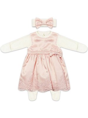 Luxury Baby Комплект на выписку &quot;Принцесса&quot; Русский Сатин комбинезон и платье (розовое с розовым кружевом)