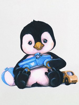 Комбинезон, авторский принт "Пингвиненок с машинкой"