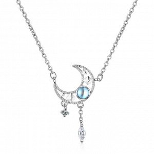 CRYSTAL SHIK Женское колье-цепь под серебро на шею с кулоном "Луна"