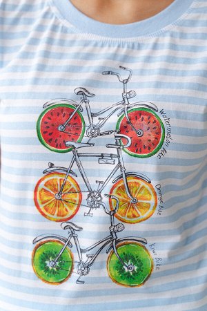 Костюм женский из футболки со спущенным плечом и бридж из кулирки Fruits&bikes голубой