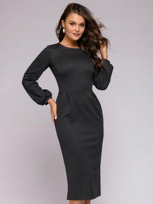 Платье черного цвета длины миди с объемными рукавами