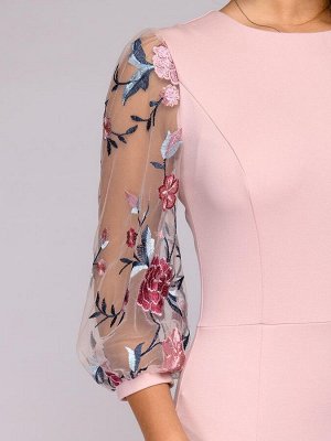Платье розовое длины миди с рукавами "фонарик" из фатина