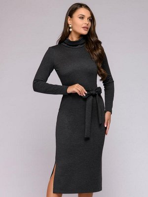 Платье черное длины миди с длинными рукавами