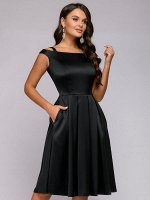 Платье черное длины миди с пышной юбкой