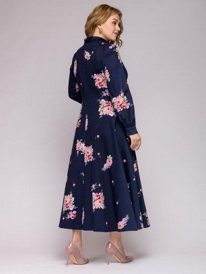 Платье темно-синее с цветочным принтом