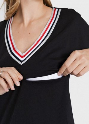 Трикотажное спортивное платье-футболка для беременных и кормления "Эйприл"; черный