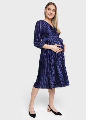 Вечернее платье плиссе с блестками и поясом для беременных и кормления "Мэлси"; синий