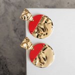 Серьги металл &quot;Азелия&quot; круги, цвет красный в золоте
