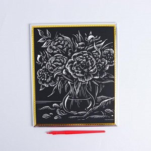 Гравюра в рамке «Ваза с цветами» с металлическим эффектом «серебро»