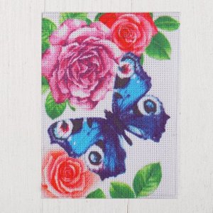 Канва для вышивки крестиком "Бабочка в цветах", 20 х 15 см