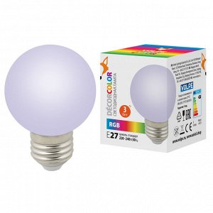 Лампа декоративная светодиодная. Форма "шар", матовая. Цвет RGB. LED-G60-3W/RGB/E27/FR/С