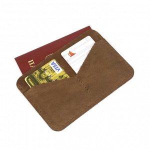 Обложка-футляр для паспорта, 2 кармана для карт, коричн.крэйзи хорс