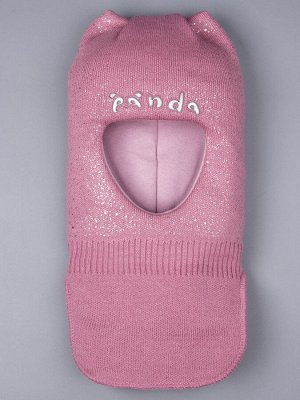 Шапка-шлем вязаная для девочки с ушками, panda, лавандово-розовый