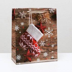 Пакет ламинированный "Новогодний носочек", 26 x 32 x 12 см
