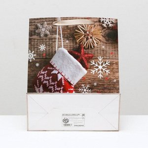 Пакет ламинированный "Новогодний носочек", 26 x 32 x 12 см