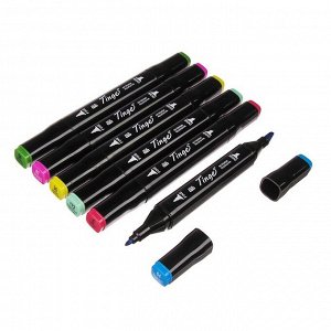 Набор маркеров Superior, профессиональные, двусторонние, чёрный корпус, 6 штук, 6 цветов, стандарт, MS-818