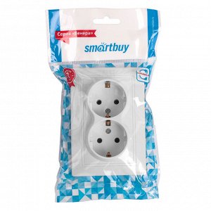 Розетка Smartbuy «Венера», двухместная, керамика, 16 А, с заземлением, белая