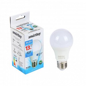 Лампа cветодиодная Smartbuy, A60, E27, 13 Вт, 6000 К, холодный белый свет