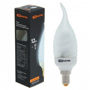 Лампа энергосберегающая TDM "витая свеча на ветру", Е14, 12 Вт, 4000 К,