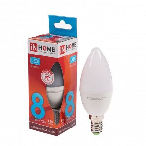 Лампа светодиодная IN HOME LED-СВЕЧА-VC, Е14, 8 Вт, 230 В, 4000 К, 720 Лм