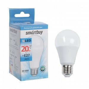 Лампа cветодиодная Smartbuy, A65, E27, 20 Вт, 6000 К, холодный белый свет
