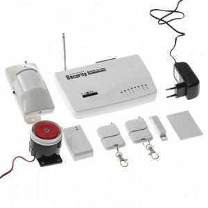 Охранный GSM комплект сигнализаций, модель SEC-01, 4-проводных и 6-беспроводных зон, белый