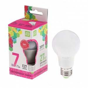 Лампа светодиодная ASD LED-A60-standard, Е27, A60, 7 Вт, 230 В, 6500 К, 630 Лм