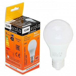 Лампа светодиодная Ecola Premium, A60, E27, 12 Вт, 4000 K, 110x60 мм, дневной белый