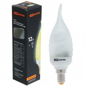 Лампа энергосберегающая TDM, Е14, 12 Вт, 2700 К, "витая свеча на ветру", SQ0323-0140