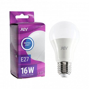 Лампа светодиодная REV LED, A60, 16 Вт, Е27, 4000 K, нейтральный свет