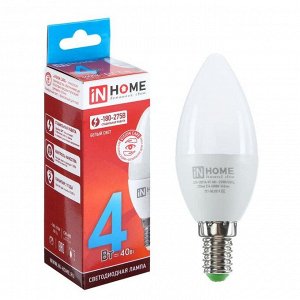 Лампа светодиодная IN HOME LED-СВЕЧА-VC, Е14, 4 Вт, 230 В, 4000 К, 360 Лм