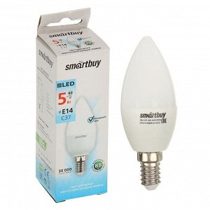 Лампа cветодиодная Smartbuy, C37, E14, 5 Вт, 4000 К, дневной белый свет