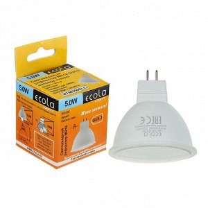 Лампа светодиодная Ecola Light, MR16, 5 Вт, GU5.3, 6500 K, 48x50, матовое стекло