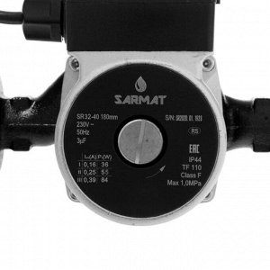 Насос циркуляционный SARMAT SR 32-40, напор 4 м, 50 л/мин, кабель 1.5 м, 36/55/84 Вт